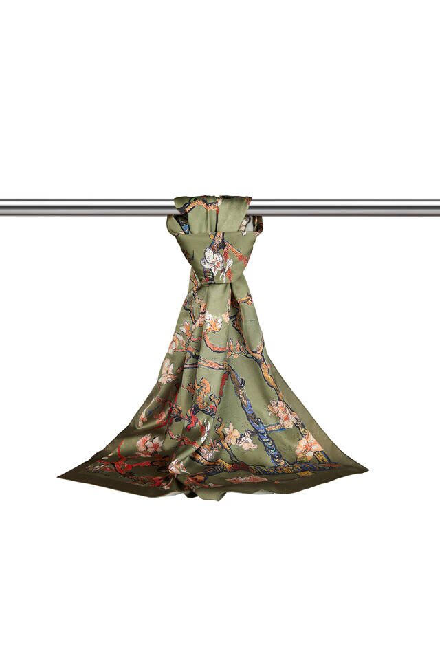 Khaki Almond Blossom Silky Foulard - 3