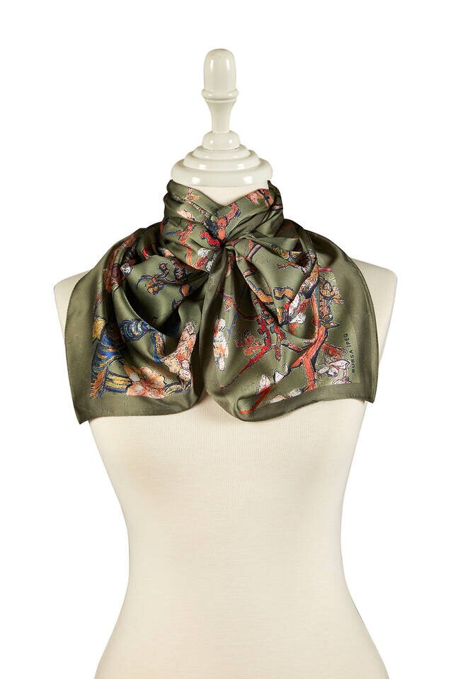 Khaki Almond Blossom Silky Foulard - 2