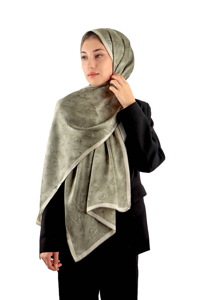 Khaki Brush Pattern Silk Scarf - 3