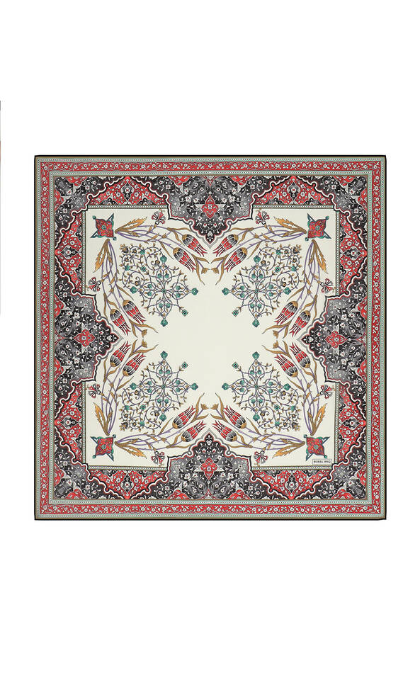 Khaki Candlestick Tulip Pattern Soft Square Scarf - Bursa İpek