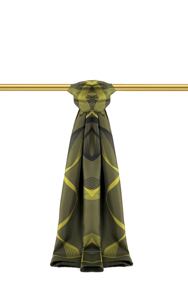 Khaki Carousel Pattern Twill Silk Scarf 