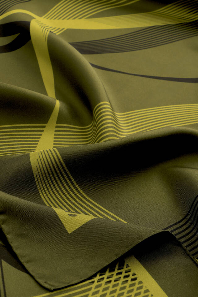 Khaki Carousel Pattern Twill Silk Scarf - 4