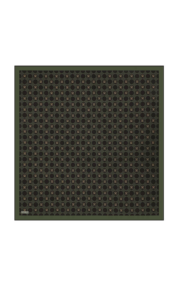 Khaki Chain Monogram Twill Silk Square Scarf - 2