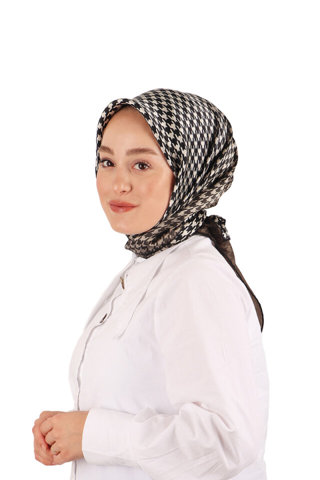 Khaki Crowbar Pattern Sura Silk Scarf 