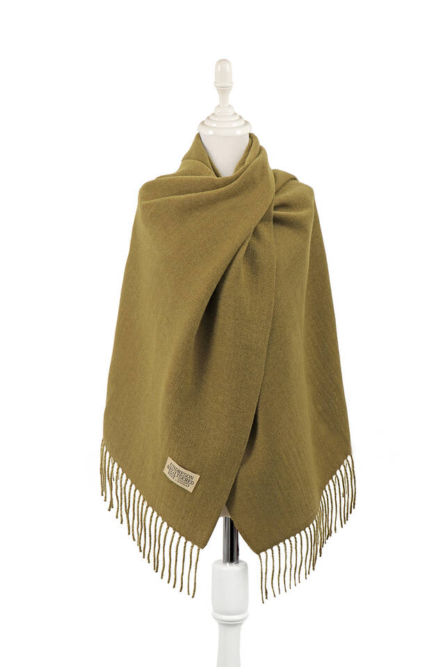 Khaki Double Sided Winter Shawl - Bursa İpek