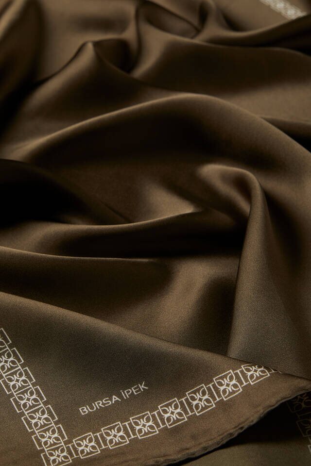 Khaki Edge Juicy Butterfly Silk Square Scarf - 3