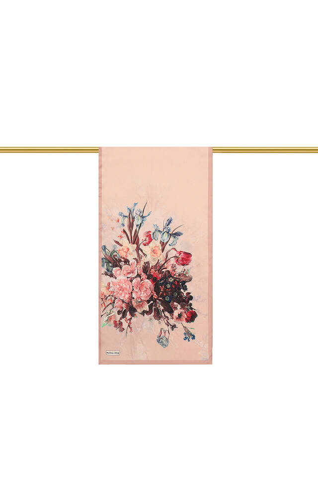 Khaki Floral Narrow Silk Foulard - Bursa İpek