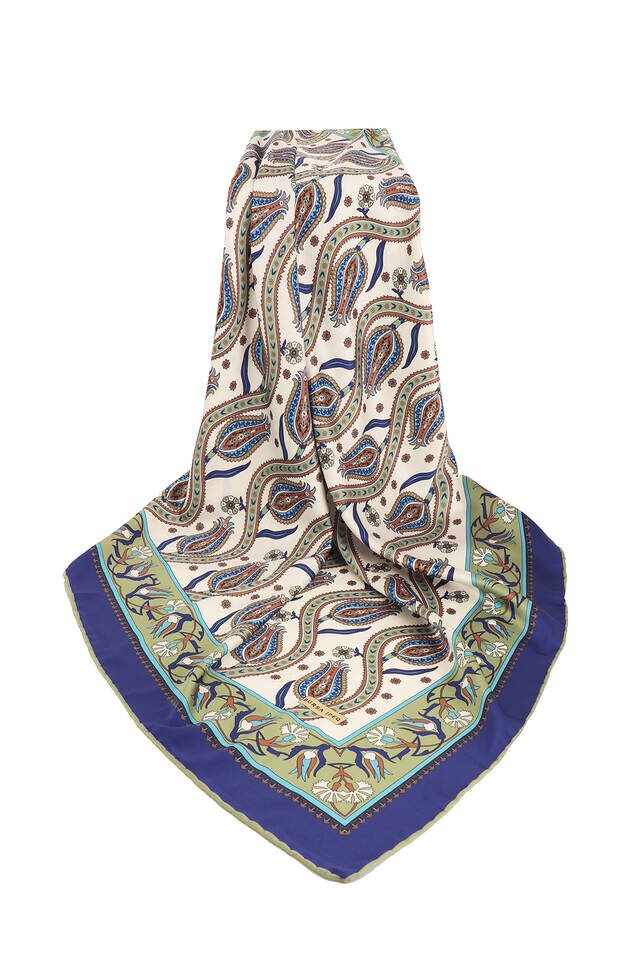 Khaki Ivy Tulip Pattern Silky Square Scarf - 3