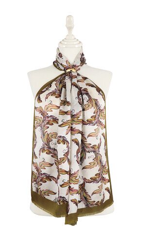 Khaki Leaf Pattern Silk Scarf 