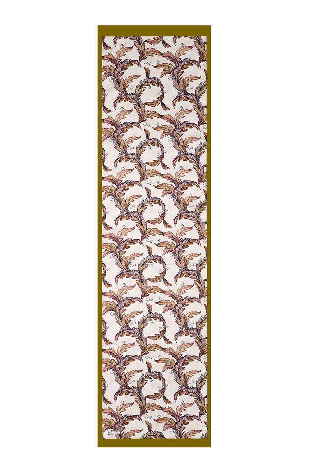Khaki Leaf Pattern Silk Scarf - 4