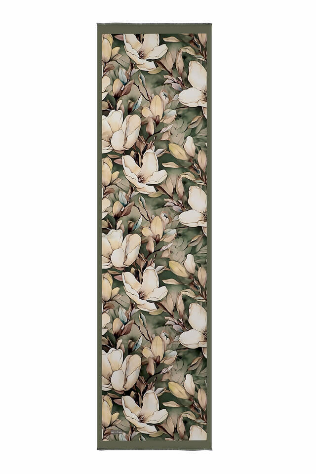 Khaki Narcissus Pattern Silk Foulard - 5