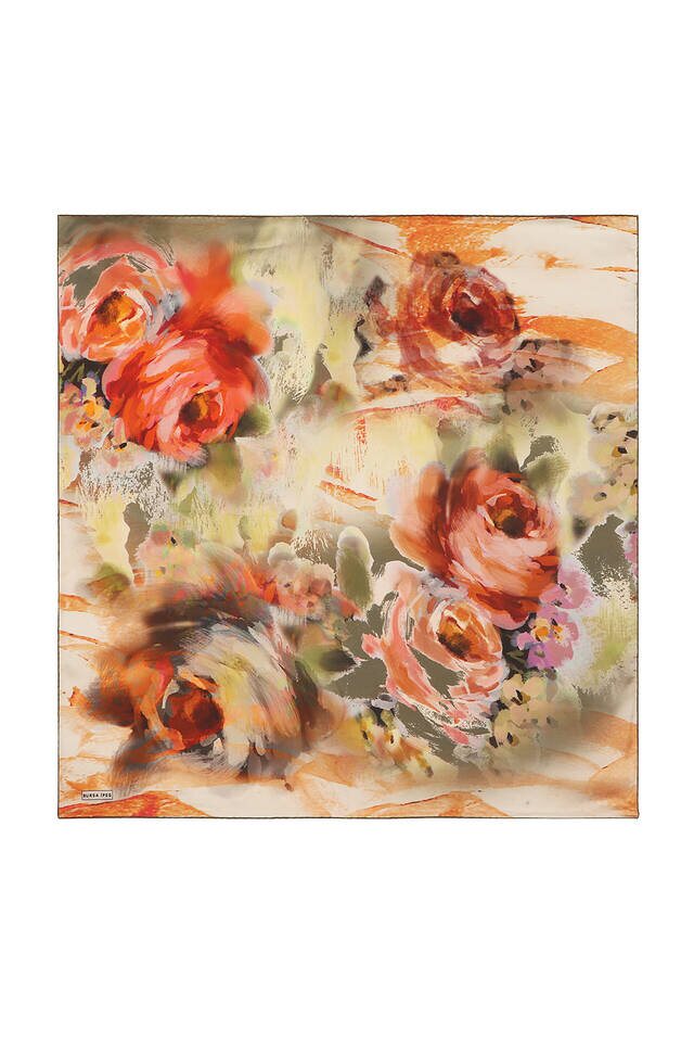 Khaki Pastel Pattern Sura Silk Scarf 