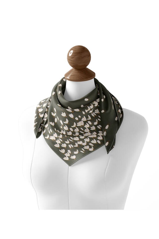 Khaki Snowdrop Sura Silk Square Scarf - 3