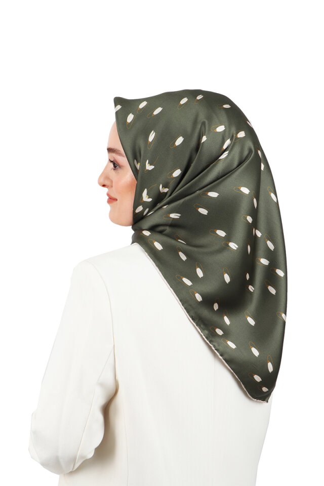 Khaki Snowdrop Sura Silk Square Scarf 
