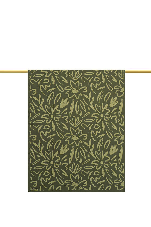 Khaki Spring Pattern Twill Silk Scarf - 2