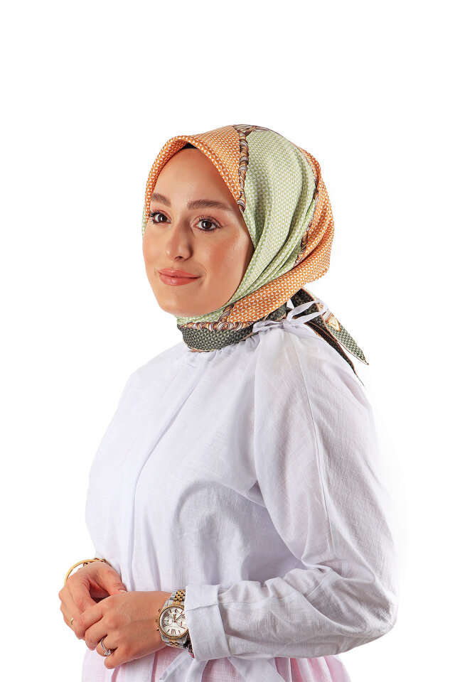 Khaki Straw Pattern Twill Silk Square Scarf 