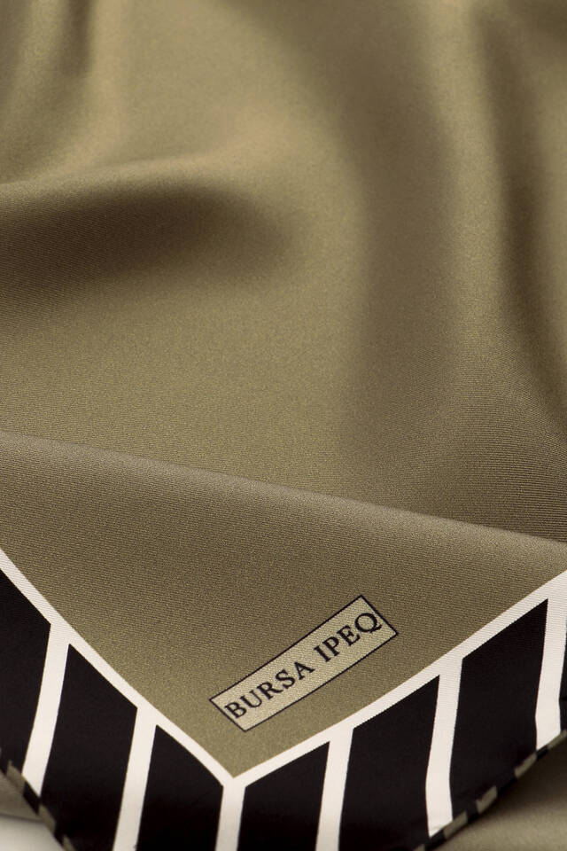 Khaki Stripe Pattern Twill Silk Square Scarf - 3