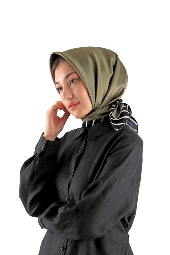 Khaki Stripe Pattern Twill Silk Square Scarf 