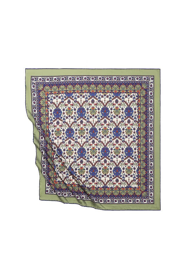 Khaki Tile Tulip Pattern Silky Square Scarf 