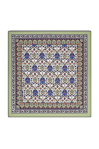 Khaki Tile Tulip Pattern Soft Square Scarf 