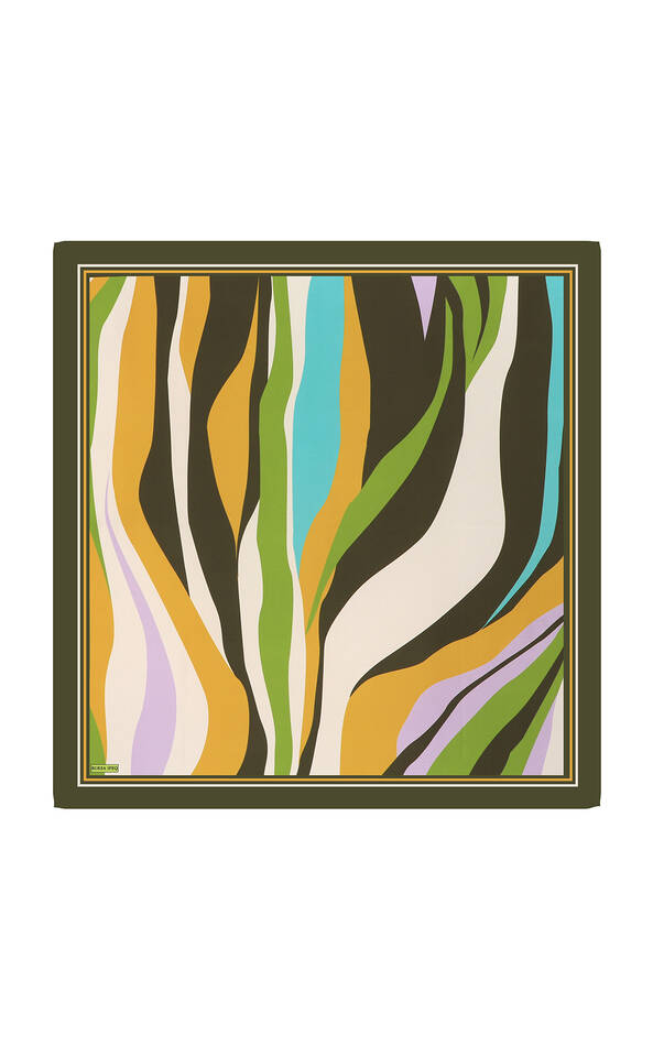 Khaki Wave Pattern Twill Silk Square Scarf - 2
