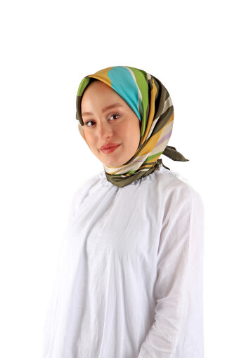 Khaki Wave Pattern Twill Silk Square Scarf 