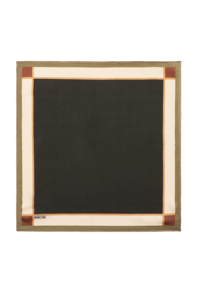 Khaki Wide Border Plain Silk Pocket Square - Bursa İpek