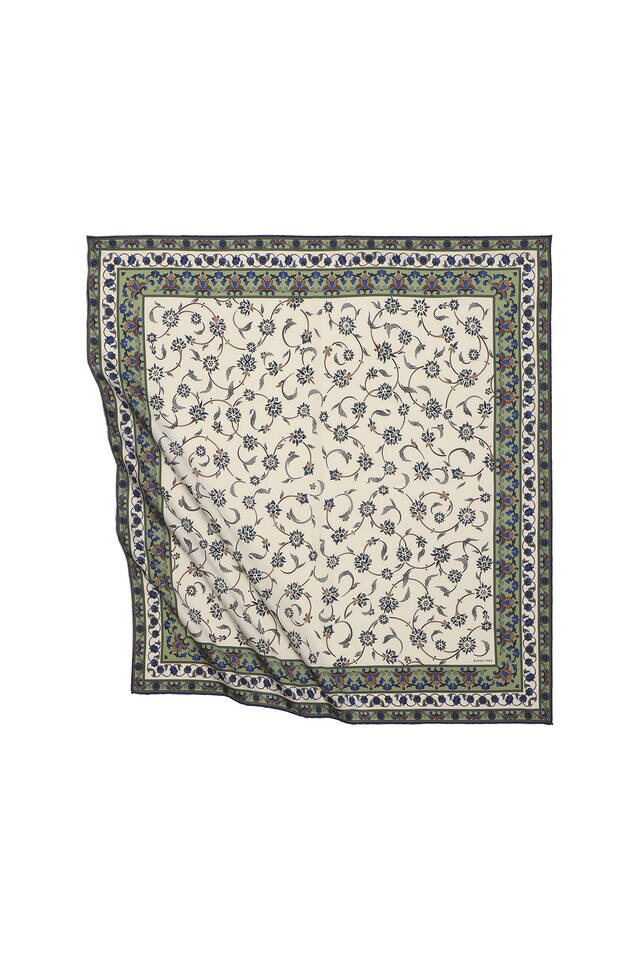 Khaki Wildflower Pattern Silky Square Scarf 