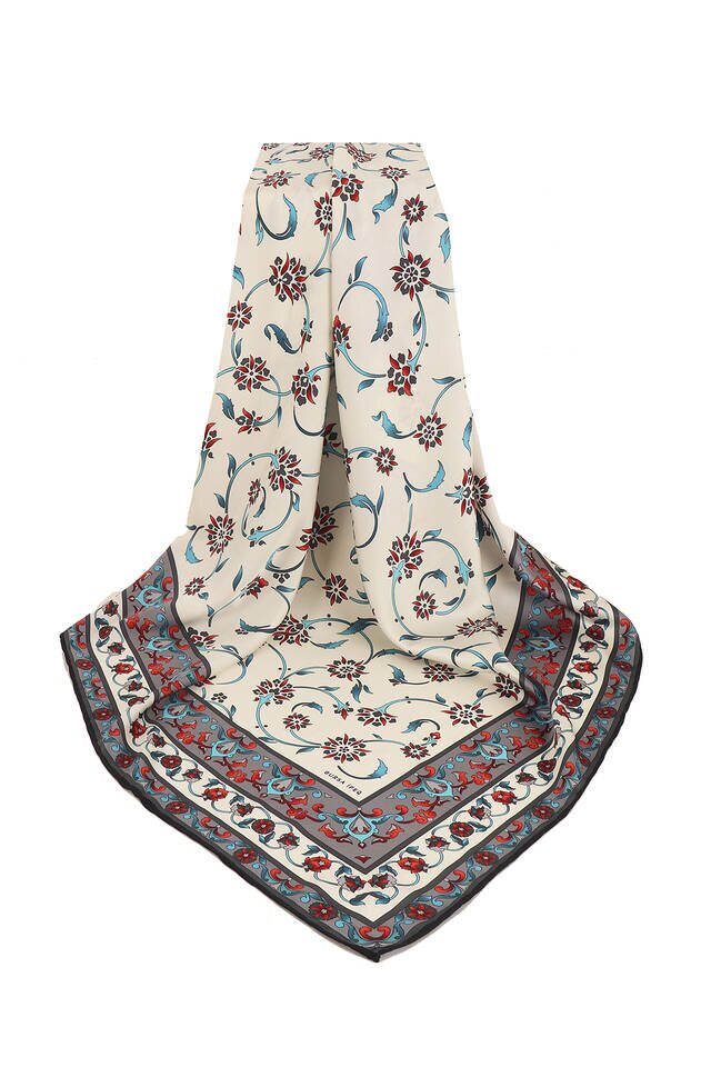 Gri Kır Çiçeği Desen İpeksi Eşarp - 3