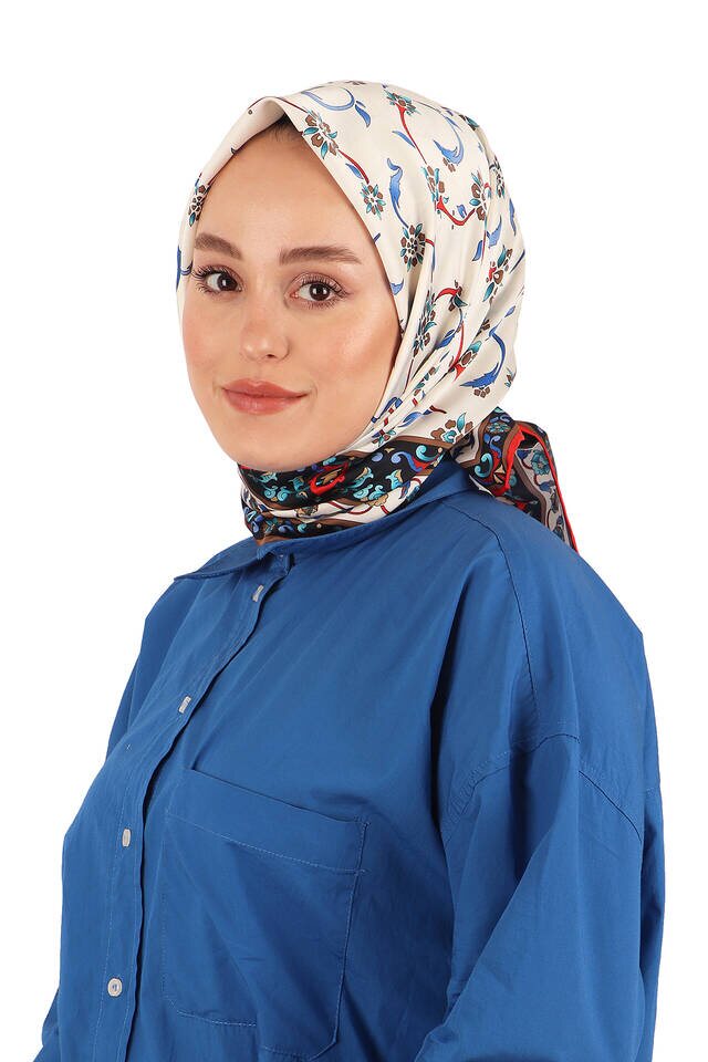 Kırmızı Kır Çiçeği Desen İpeksi Eşarp - 2