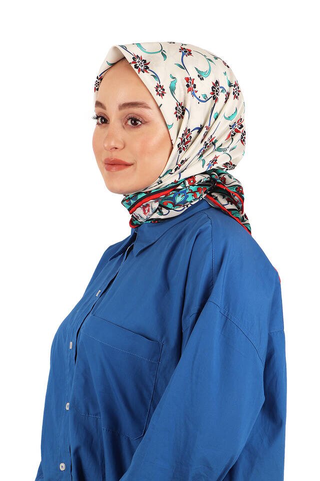 Mint Kır Çiçeği Desen İpeksi Eşarp - 2