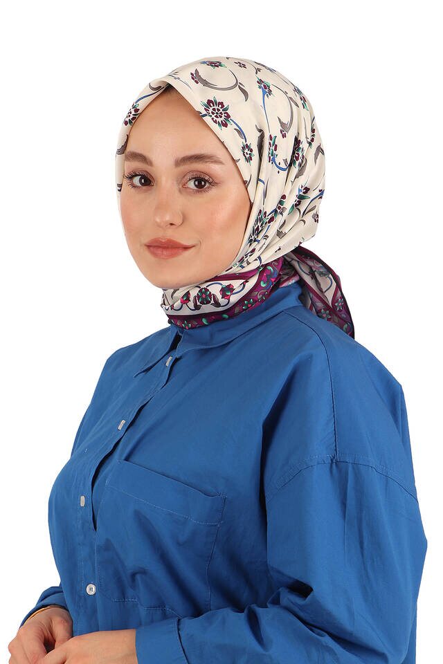 Mürdüm Kır Çiçeği Desen İpeksi Eşarp - Bursa İpek