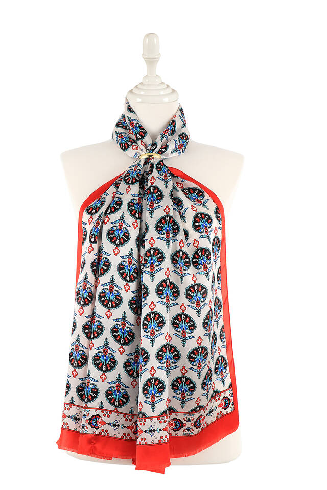 Kırmızı Karanfil Desen İpek Fular 