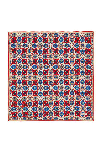 Kırmızı Lacivert Çini Sarmal Desen İpek Mendil 