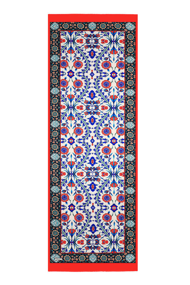 Kırmızı Lacivert Selçuk Desen İpek Fular - 4