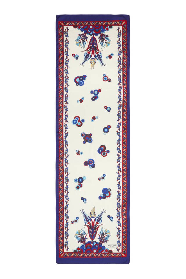 Kırmızı Mor Çintemani Desen Dar İpeksi Fular - 4