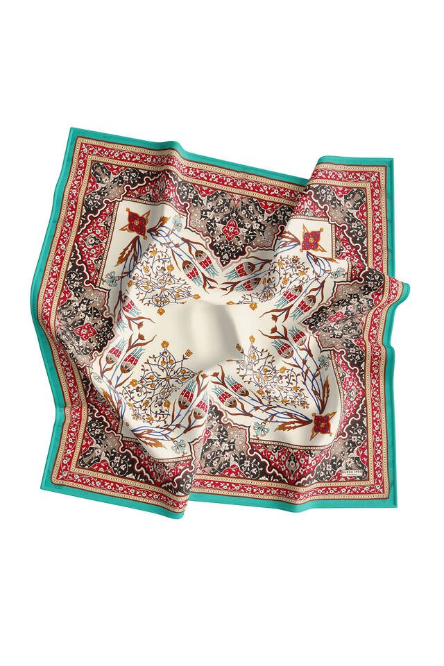 Kırmızı Petrol Şamdan Lale Desen İpek Eşarp - 3