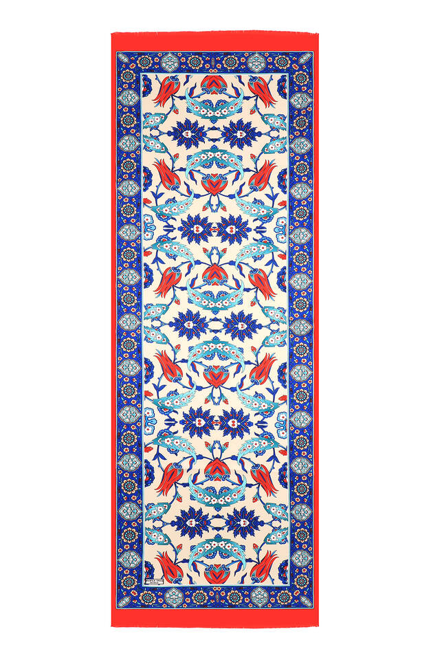 Kırmızı Saks Efes Desen İpek Fular - 4