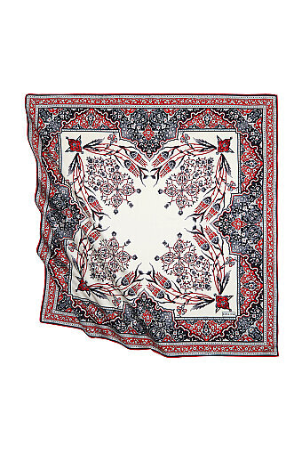 Kırmızı Siyah Türk Motifli Şamdan Lale Desen İpeksi Eşarp 