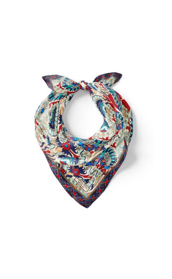 Kırmızı Turkuaz Tavuskuşu Desen İpek Mendil - 2