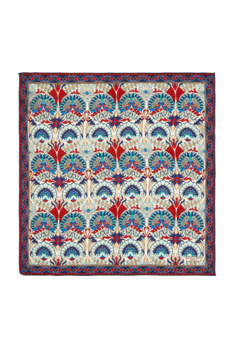 Kırmızı Turkuaz Tavuskuşu Desen İpek Mendil 