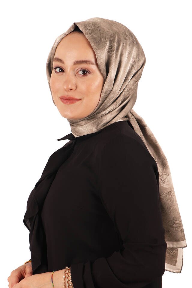 Koyu Taş Fırça Desen İpek Şal - 3