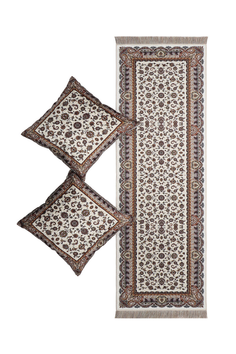 Krem Kadife Runner Takımı - Bursa İpek