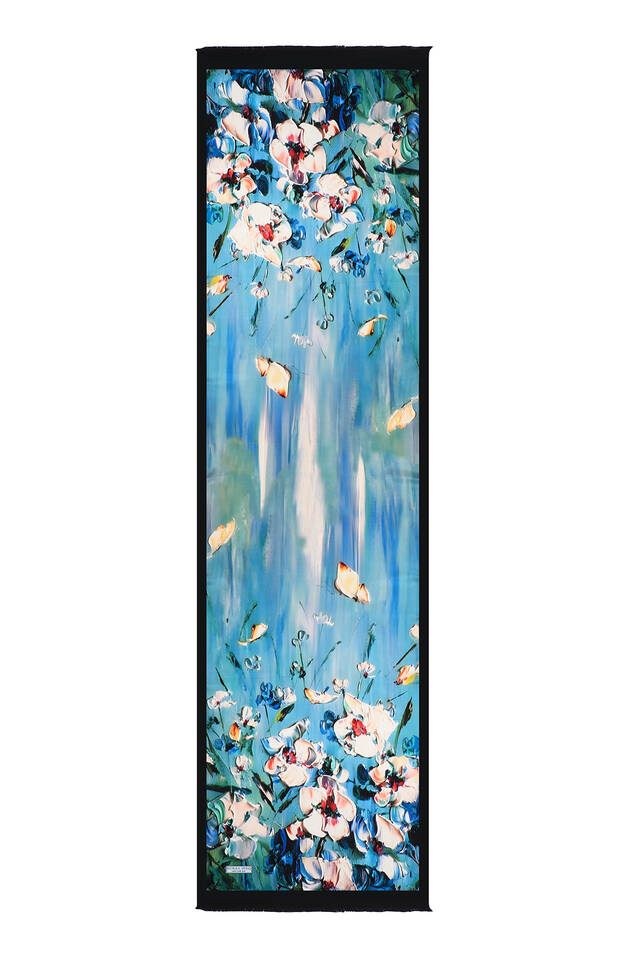 Lacivert Anemon Desen İpek Fular - 4