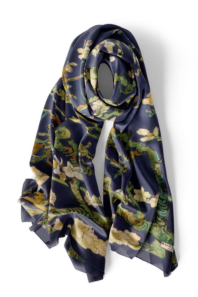 Lacivert Badem Çiçeği İpek Fular - 3