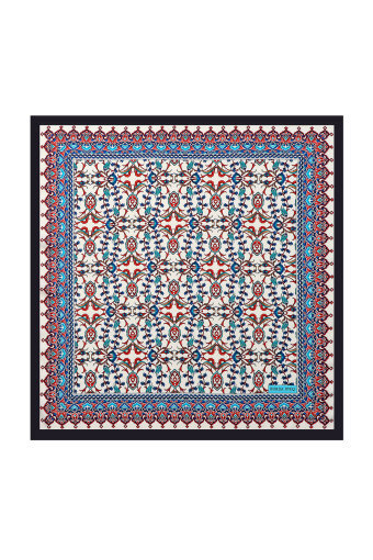 Lacivert Çini Lale Desen İpeksi Mendil 