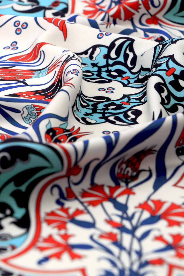 Lacivert Çintemani Karanfil Desen İpeksi Mendil - 3