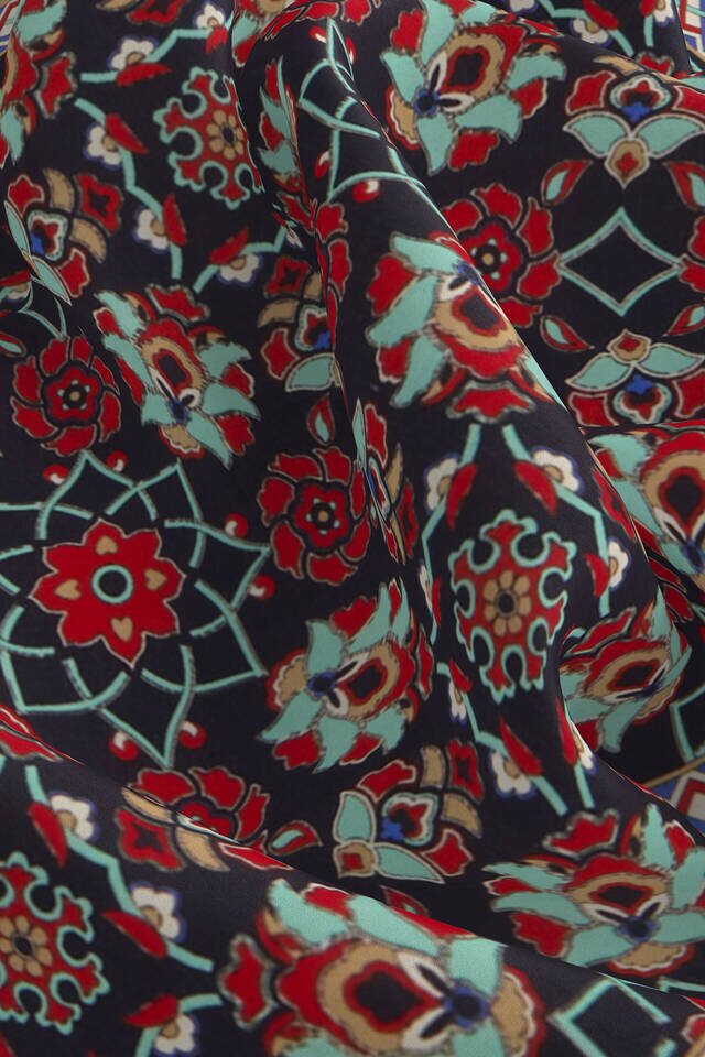 Lacivert Gold Motif Desen İpek Mendil - 3