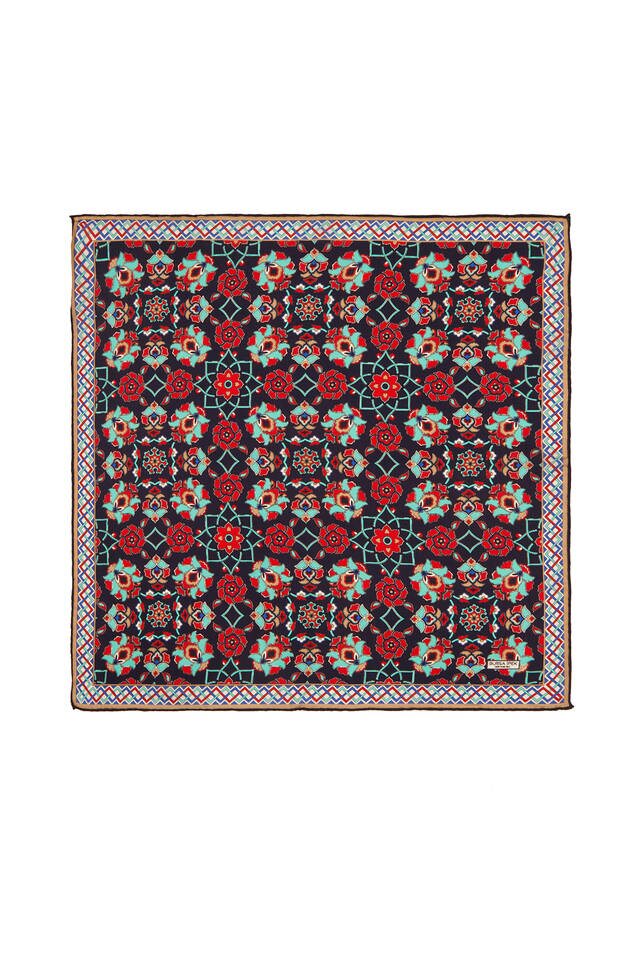 Lacivert Gold Motif Desen İpek Mendil - Bursa İpek