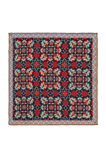 Lacivert Gold Motif Desen İpek Mendil 